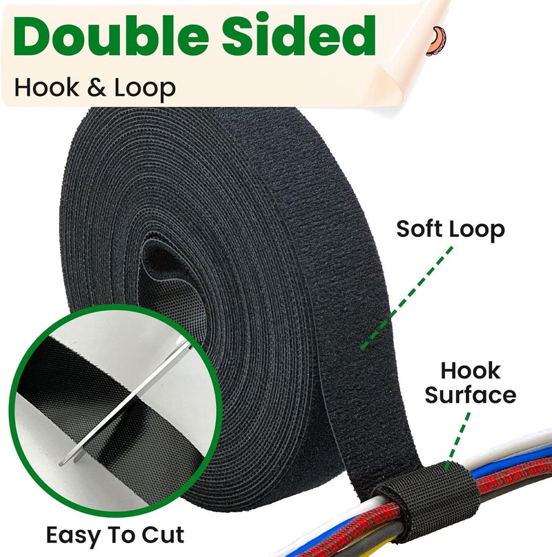 ECOHomes 1 Inch x 15 FT Double Sided Hook and Loop Roll Tape - Two Sided, Self Stick, Reusable Cable Ties Wrap for Cable Management, Heavy Duty Extender Straps Long Wire Strips Band Black - Image 3